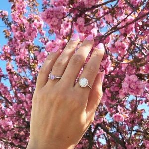 925 Sterling Silver Oval White Lab Opal CZ Ring